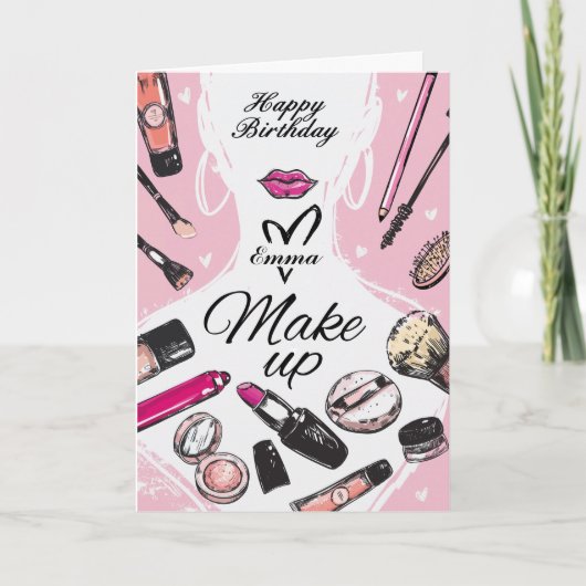 Gepersonaliseerde Girly Make-up Verjaardag Kaart (Voorkant)