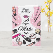 Gepersonaliseerde Girly Make-up Verjaardag Kaart (Gele Bloem)