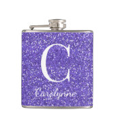 Gepersonaliseerde Girly Paarse Sparkle Glitter Mon Heupfles (Voorkant)