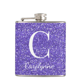 Gepersonaliseerde Girly Paarse Sparkle Glitter Mon Heupfles