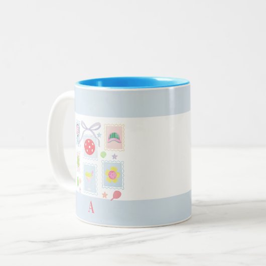 Gepersonaliseerde Girly Pickleball postzegels Tweekleurige Koffiemok (Voorkant links)