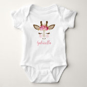 Gepersonaliseerde 'Girly Pink Floral'-Giraffe Romper (Voorkant)