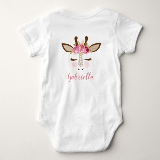Gepersonaliseerde 'Girly Pink Floral'-Giraffe Romper (Achterkant)