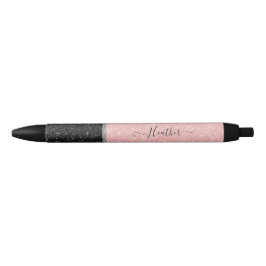 Gepersonaliseerde Girly Pink Glitter Black Ink Pen