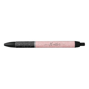 Gepersonaliseerde Girly Pink Glitter Black Ink Pen