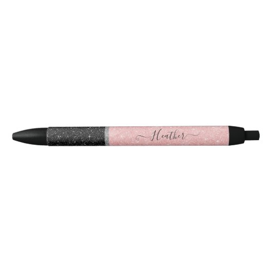 Gepersonaliseerde Girly Pink Glitter Black Ink Pen (Voorkant)