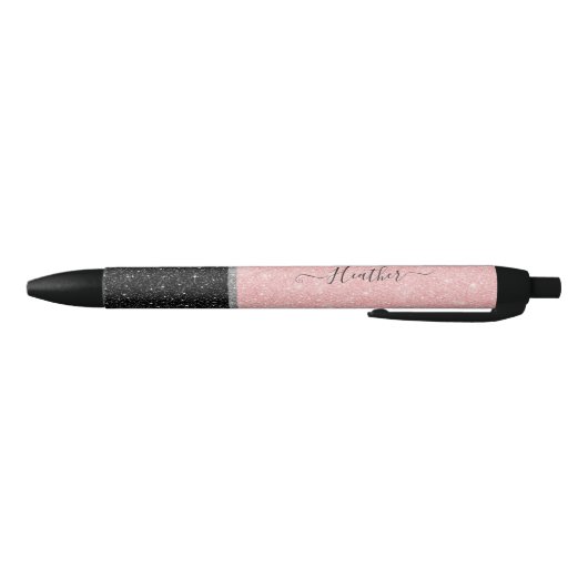 Gepersonaliseerde Girly Pink Glitter Black Ink Pen (Bodem)