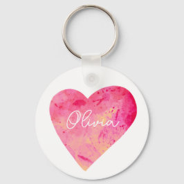 Gepersonaliseerde Girly Pink Waterverf Heart Sleutelhanger