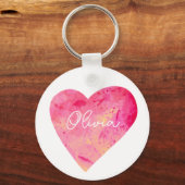 Gepersonaliseerde Girly Pink Waterverf Heart Sleutelhanger (Achterkant)