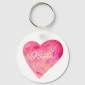 Gepersonaliseerde Girly Pink Waterverf Heart Sleutelhanger (Achterkant)
