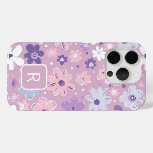 Gepersonaliseerde Girly Purple Flowers Patroon Case-Mate iPhone Case (Achterkant (horizontaal))