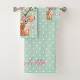 Gepersonaliseerde Girly Rendier Cartoon Polka dot Bad Handdoek