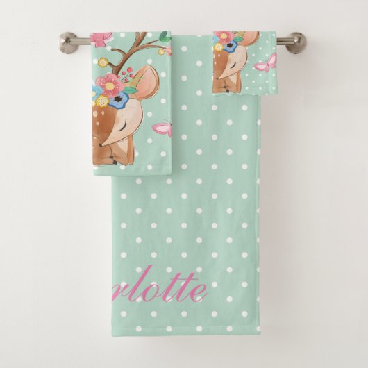Gepersonaliseerde Girly Rendier Cartoon Polka dot Bad Handdoek (Insitu)