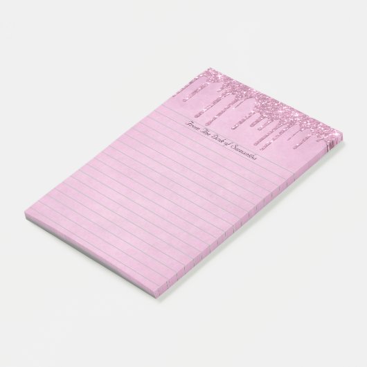 Gepersonaliseerde Girly Roze Druppelende Glitter V Post-it® Notes (Schuin)