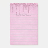 Gepersonaliseerde Girly Roze Druppelende Glitter V Post-it® Notes (Voorkant)