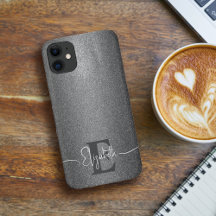 Gepersonaliseerde Girly Silver Glitter Monogram Ho