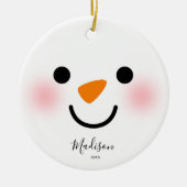 Gepersonaliseerde Girly Snowman Face Kerstmis Keramisch Ornament (Voorkant)