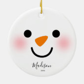 Gepersonaliseerde Girly Snowman Face Kerstmis Keramisch Ornament (Achterkant)