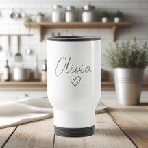 Gepersonaliseerde Girly Travel Mug met naam en har