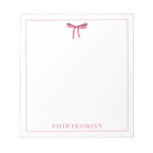 Gepersonaliseerde girly waterverf roze boog notitieblok (Voorkant)