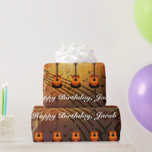 Gepersonaliseerde gitaar & Musical Notes Birthday  Cadeaupapier