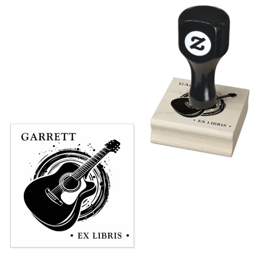 Gepersonaliseerde Gitaarmuziek Ex Libris Wood Art  Rubberstempel (Gestempeld)