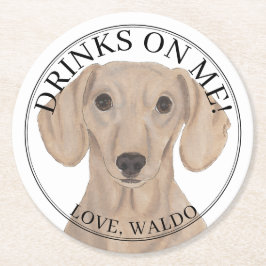 Gepersonaliseerde Gladde Rode Teckel Hond Wedding Ronde Kartonnen Onderzetter