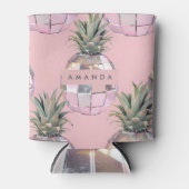Gepersonaliseerde Glam Disco Ananas Roze Metaalgla Blikjeskoeler (Voorkant)