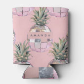 Gepersonaliseerde Glam Disco Ananas Roze Metaalgla Blikjeskoeler (Achterkant)