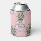 Gepersonaliseerde Glam Disco Ananas Roze Metaalgla Blikjeskoeler (Blikje Achterkant)