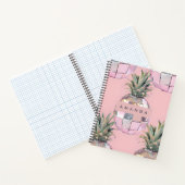 Gepersonaliseerde Glam Disco Ananas Roze Metaalgla Notitieboek (Binnen)