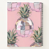Gepersonaliseerde Glam Disco Ananas Roze Metaalgla Notitieboek (Achterkant)