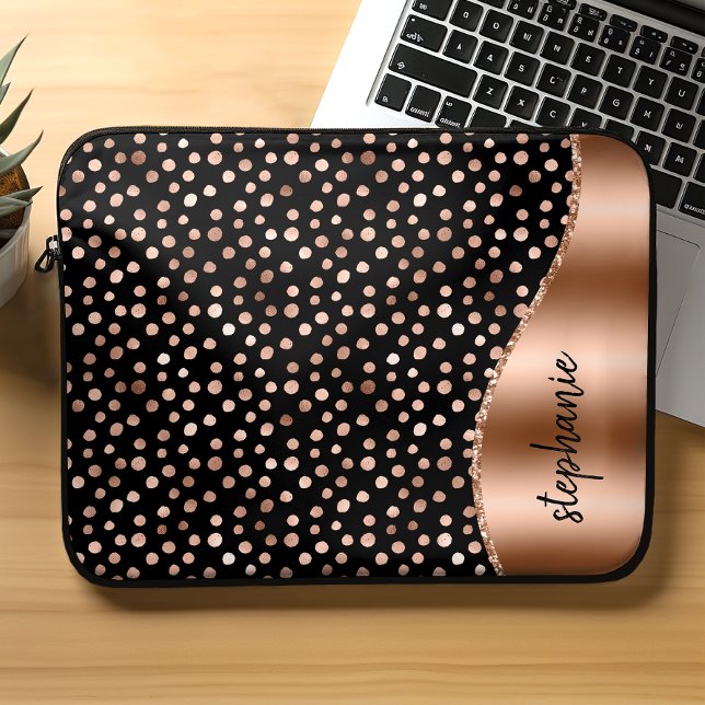Gepersonaliseerde Glam Paint Spots Roos Goud Zwart Laptop Sleeve (Creator heeft geüpload)