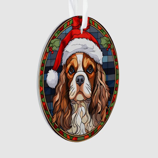 Gepersonaliseerde Glas in lood Cavalier King Charl Ornament (voorkant)