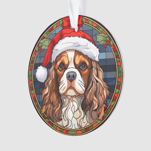 Gepersonaliseerde Glas in lood Cavalier King Charl Ornament (voorkant)