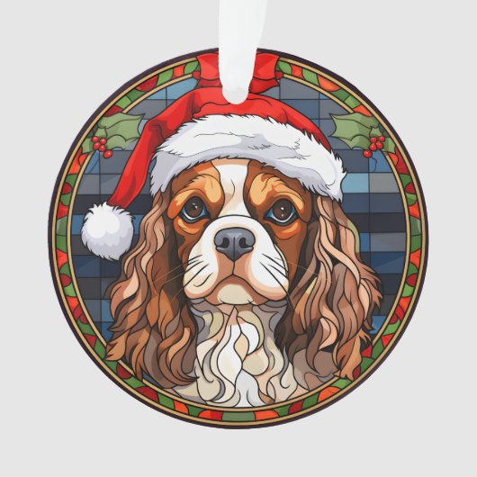 Gepersonaliseerde Glas in lood Cavalier King Charl Ornament (voorkant)