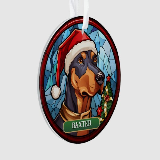 Gepersonaliseerde Glas in lood Doberman Ornament (voorkant)