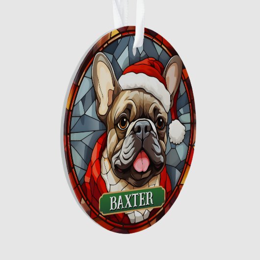 Gepersonaliseerde Glas in lood Frenchie Xmas Ornament (voorkant)