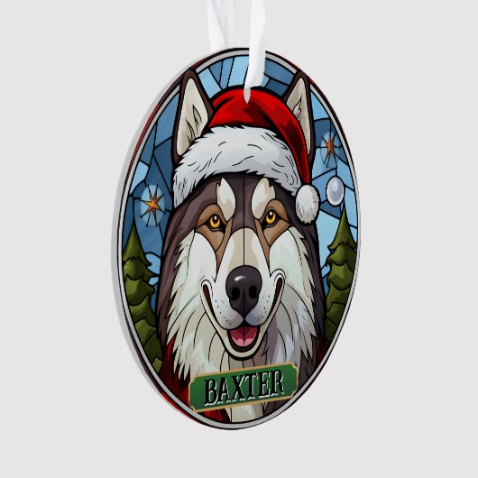 Gepersonaliseerde Glas in lood Husky Xmas Ornament (voorkant)