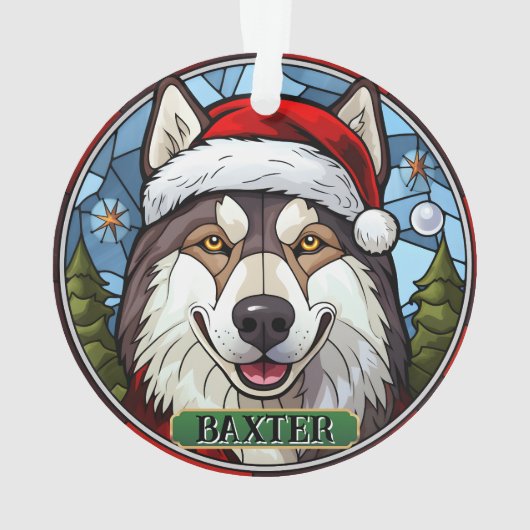 Gepersonaliseerde Glas in lood Husky Xmas Ornament (achterkant)