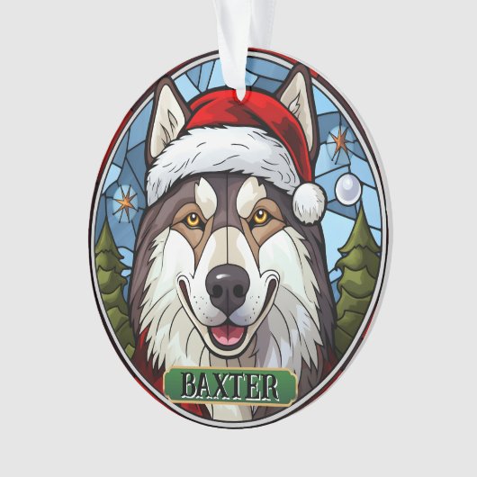 Gepersonaliseerde Glas in lood Husky Xmas Ornament (voorkant)