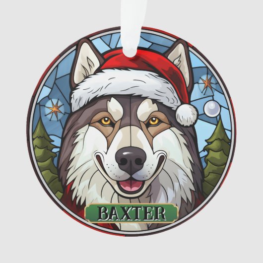 Gepersonaliseerde Glas in lood Husky Xmas Ornament (voorkant)
