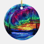 Gepersonaliseerde Glas in lood Look Northern Light Keramisch Ornament (Achterkant)