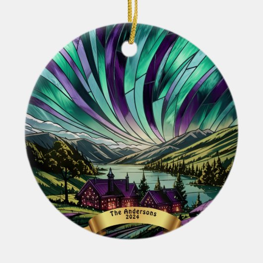 Gepersonaliseerde Glas in lood Look Northern Light Keramisch Ornament (Voorkant)