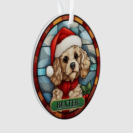 Gepersonaliseerde Glas in lood poedel Ornament (voorkant)