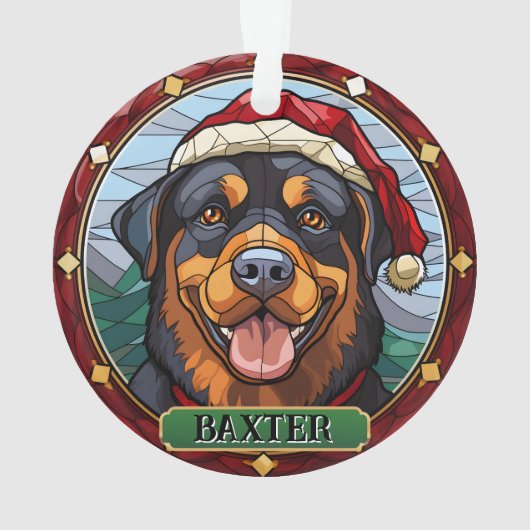Gepersonaliseerde Glas in lood Rottweiler Ornament (achterkant)