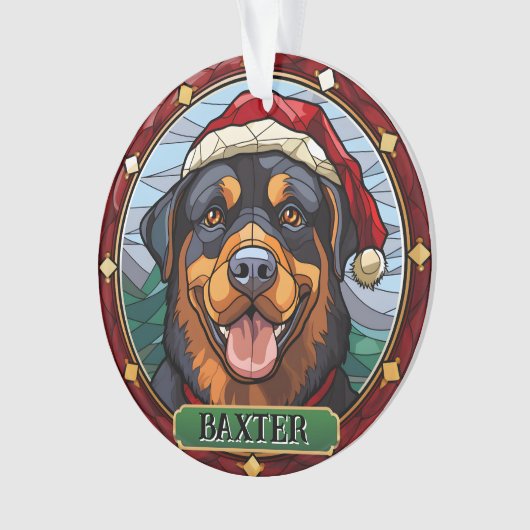 Gepersonaliseerde Glas in lood Rottweiler Ornament (voorkant)