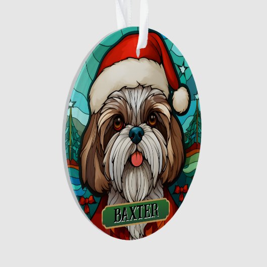 Gepersonaliseerde Glas in lood Shih Tzu Ornament (voorkant)