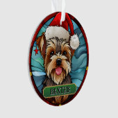 Gepersonaliseerde Glas in lood Yorkie Ornament (voorkant)