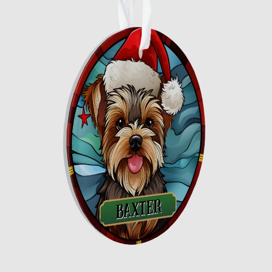Gepersonaliseerde Glas in lood Yorkie Ornament (voorkant)